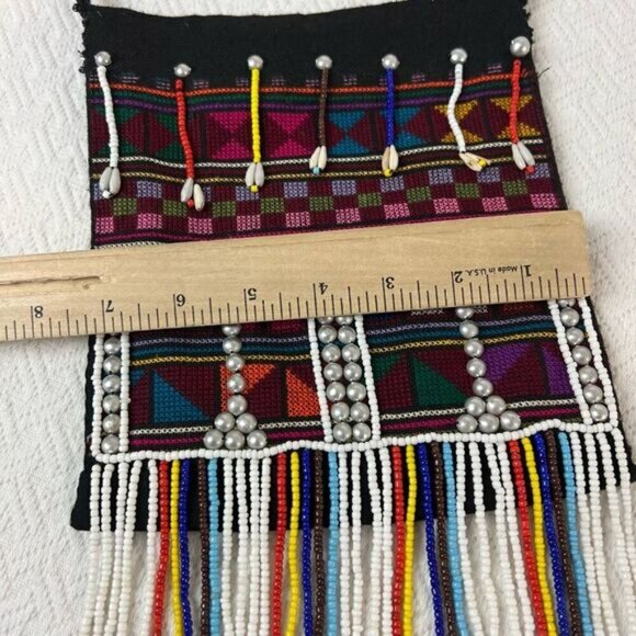 Vintage Handmade Seed Bead Purse Tapestry Cowrie Puka Shells Crossbody Bag - Picture 8 of 16